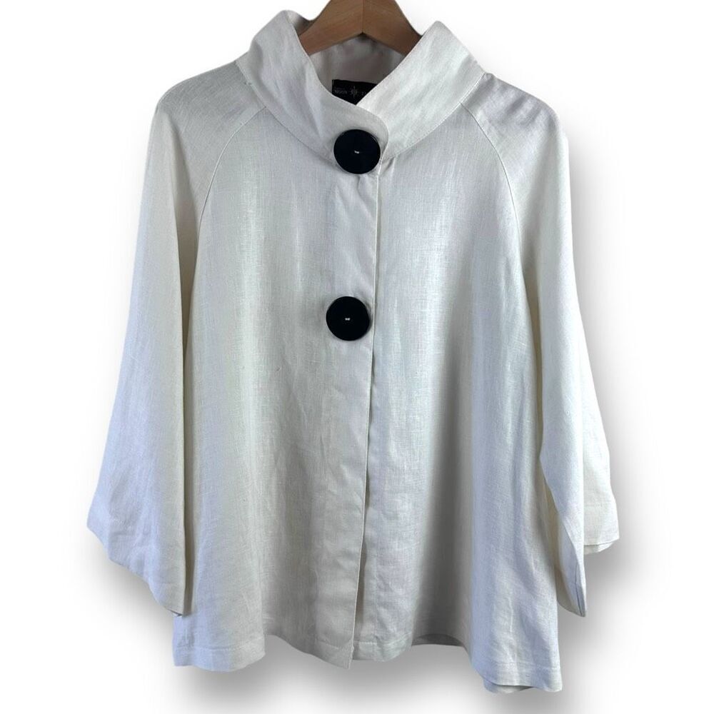 Connie's Moonlight Women's M Oversized Button Coat‎ 100% Linen Draped Lagenlook